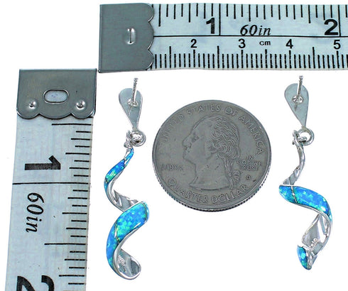 Blue Opal Southwest Sterling Silver Spiral Post Dangle Earrings SX114292