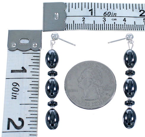 Sterling Silver And Hematite Bead Post Dangle Earrings SX114366