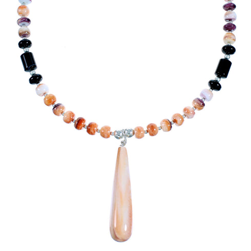 Oyster Shell And Onyx Sterling Silver Bead Necklace SX114400