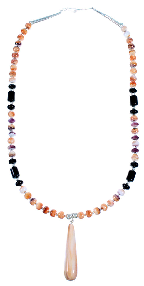 Oyster Shell And Onyx Sterling Silver Bead Necklace SX114400