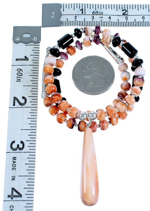 Oyster Shell And Onyx Sterling Silver Bead Necklace SX114400