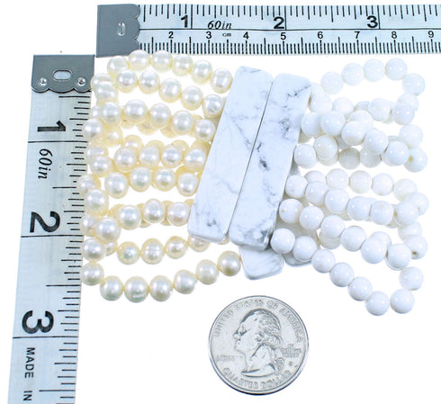 Howlite And Fresh Water Pearl 6-Strand Bead Stretch Bracelet SX114439