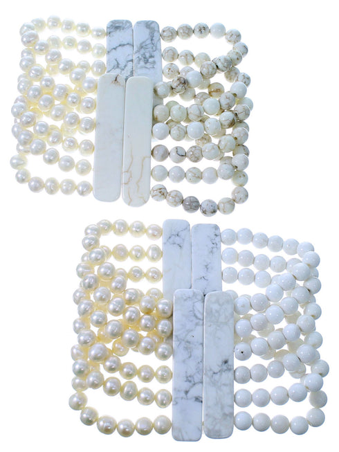 Howlite And Fresh Water Pearl 6-Strand Bead Stretch Bracelet SX114439