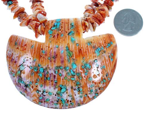 Genuine Sterling Silver Turquoise Oyster Shell Southwest Bead Necklace LX114415