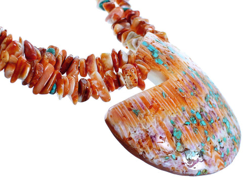 Genuine Sterling Silver Turquoise Oyster Shell Southwest Bead Necklace LX114415