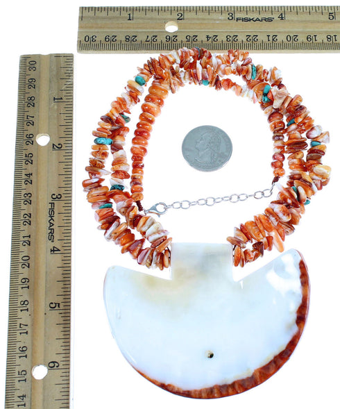 Genuine Sterling Silver Turquoise Oyster Shell Southwest Bead Necklace LX114415