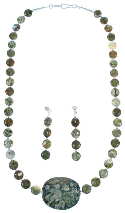 Sterling Silver Southwestern Rhyolite Bead Necklace LX114431