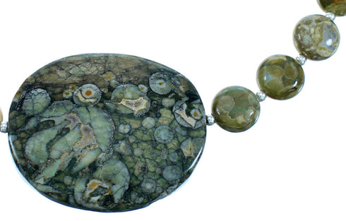 Sterling Silver Southwestern Rhyolite Bead Necklace LX114431