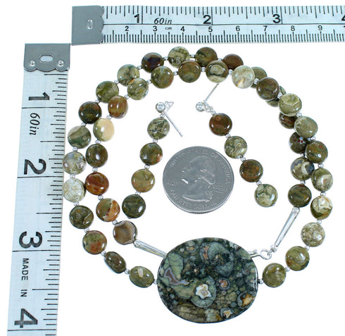 Sterling Silver Southwestern Rhyolite Bead Necklace LX114431