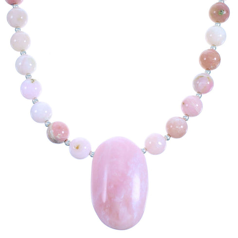 Pink Opal Agate Southwestern Sterling Silver Bead Necklace LX114432