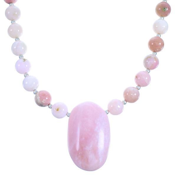 Pink Opal Agate Southwestern Sterling Silver Bead Necklace LX114432