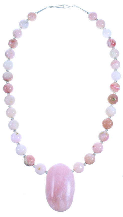 Pink Opal Agate Southwestern Sterling Silver Bead Necklace LX114432