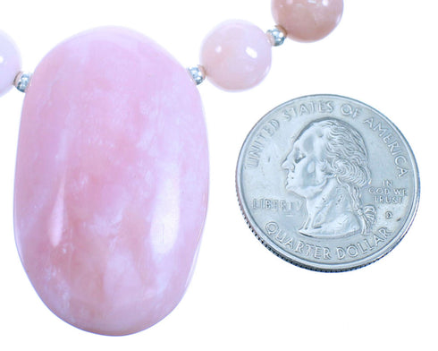 Pink Opal Agate Southwestern Sterling Silver Bead Necklace LX114432