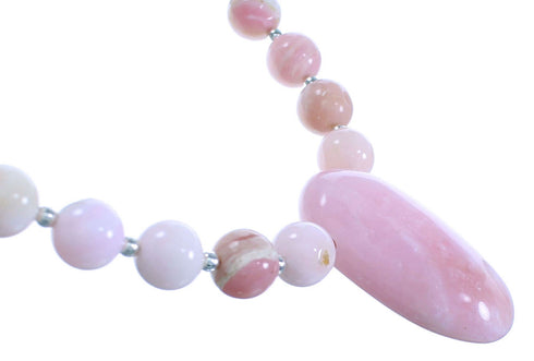 Pink Opal Agate Southwestern Sterling Silver Bead Necklace LX114432