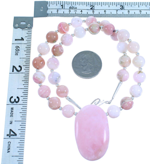 Pink Opal Agate Southwestern Sterling Silver Bead Necklace LX114432