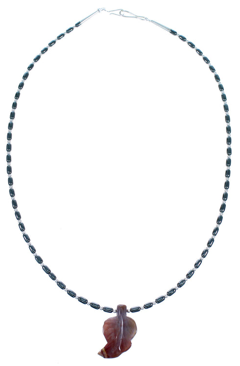 Hematite And Jasper Sterling Silver Leaf Southwestern Bead Necklace LX114433