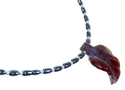 Hematite And Jasper Sterling Silver Leaf Southwestern Bead Necklace LX114433