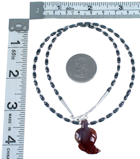 Hematite And Jasper Sterling Silver Leaf Southwestern Bead Necklace LX114433