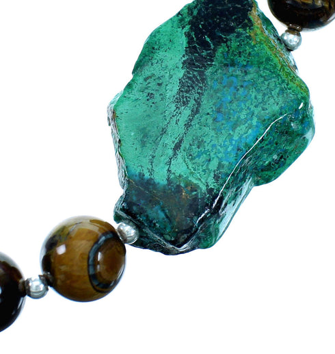Chrysocolla Tiger Eye Sterling Silver Southwest Bead Necklace RX114452