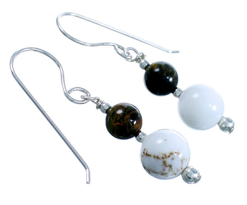Sterling Silver Tiger Eye Wild Horse Bead Hook Dangle Earrings RX114474