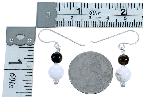 Sterling Silver Tiger Eye Wild Horse Bead Hook Dangle Earrings RX114474