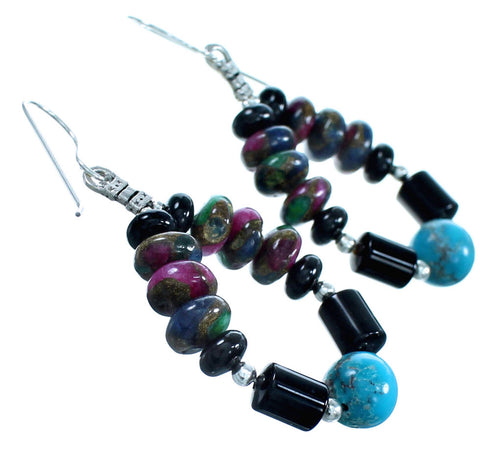 Multicolor Sterling Silver Bead Hook Dangle Earrings RX114473