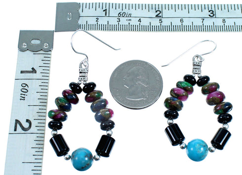 Multicolor Sterling Silver Bead Hook Dangle Earrings RX114473