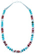 Turquoise And Red Oyster Shell Sterling Silver Bead Necklace SX114480