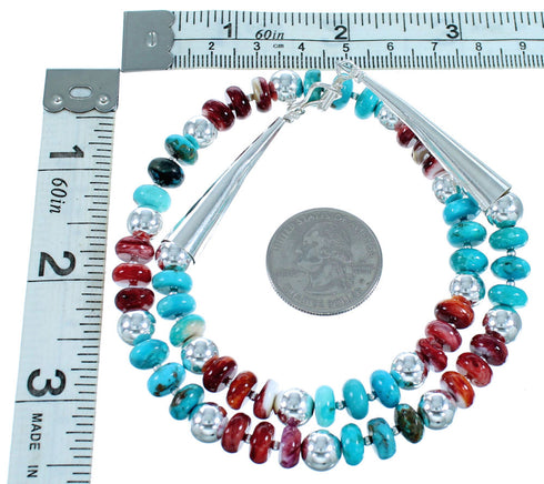 Turquoise And Red Oyster Shell Sterling Silver Bead Necklace SX114480