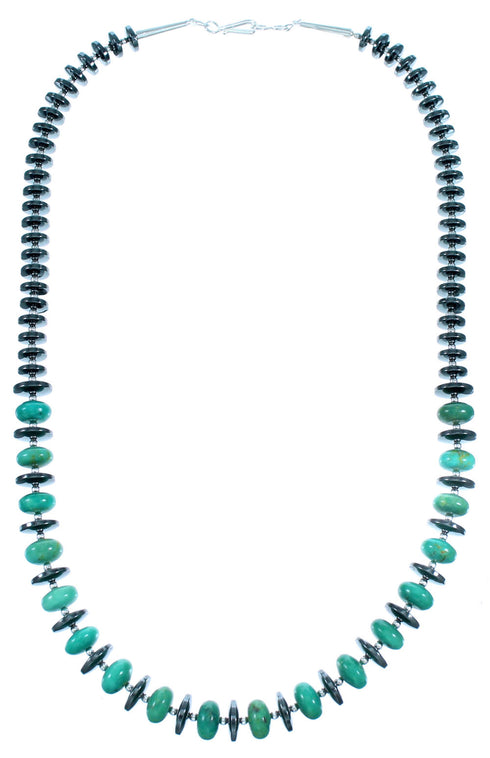 Hematite And Turquoise Sterling Silver Bead Necklace SX114483