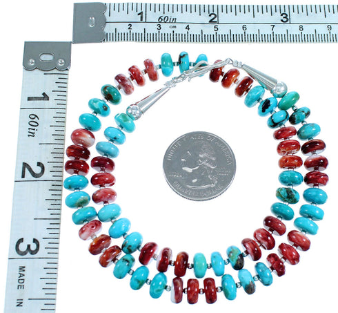 Sterling Silver Turquoise And Red Oyster Shell Bead Necklace SX114481