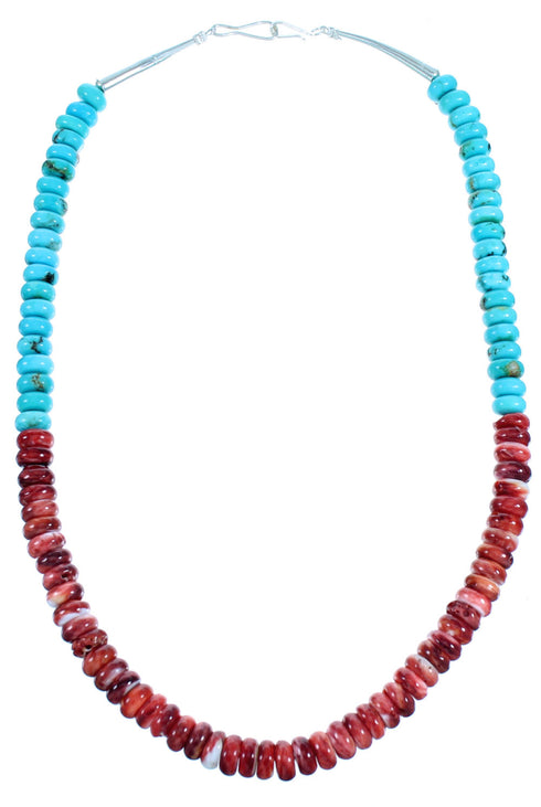 Authentic Sterling Silver Turquoise Red Oyster Shell Bead Necklace SX114482