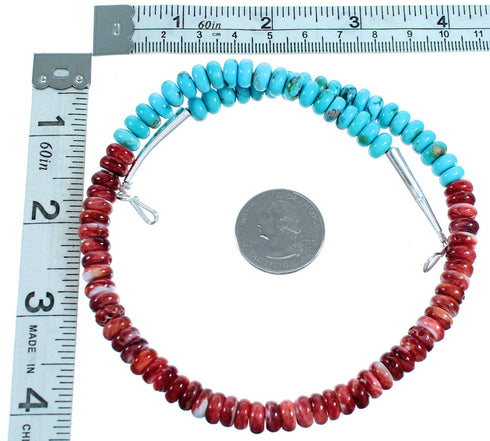 Authentic Sterling Silver Turquoise Red Oyster Shell Bead Necklace SX114482
