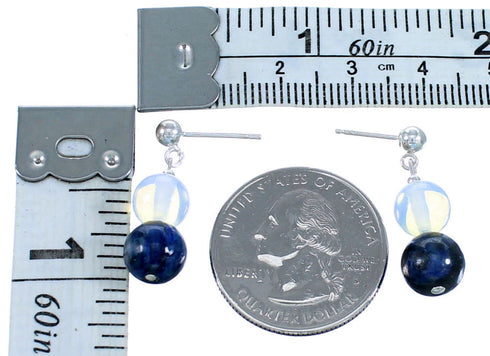 Kyanite And Opalite Sterling Silver Bead Post Dangle Earrings SX114506