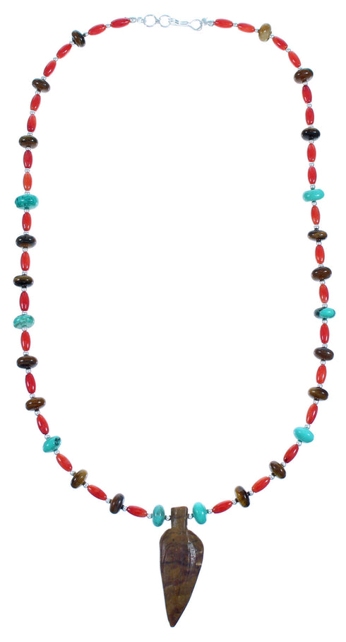 Multicolor Sterling Silver Southwestern Leaf Bead Necklace LX114541