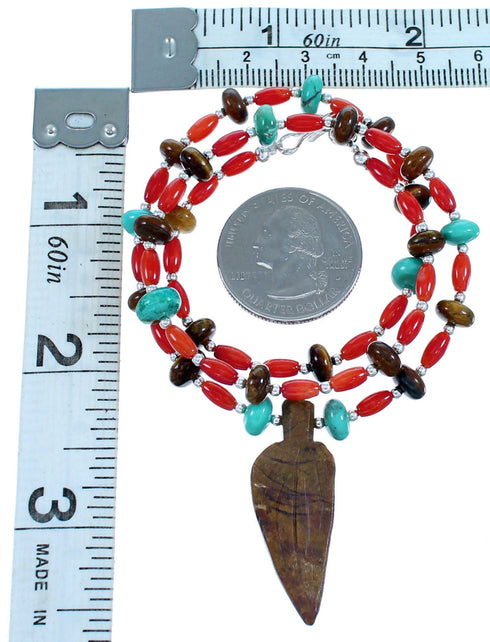 Multicolor Sterling Silver Southwestern Leaf Bead Necklace LX114541