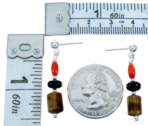 Southwestern Multicolor Genuine Sterling Silver Post Dangle Bead Earrings LX114548