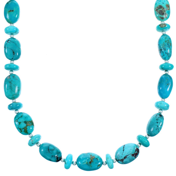 Turquoise And Genuine Sterling Silver Bead Necklace SX114561