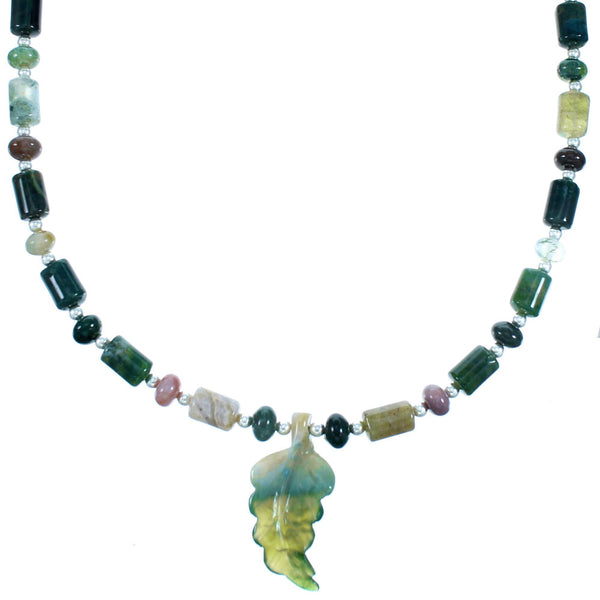Jasper And New Jade Leaf Sterling Silver Bead Necklace SX114568