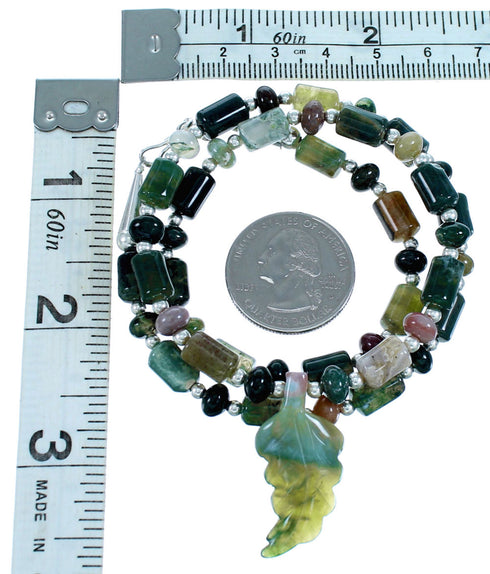 Jasper And New Jade Leaf Sterling Silver Bead Necklace SX114568