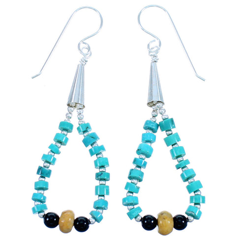 Multicolor Southwest Sterling Silver Bead Hook Dangle Earrings SX114583