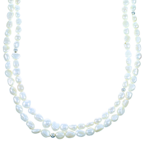 Sterling Silver Freshwater Pearl 2-Strand Extra Long Claspless Bead Necklace LX114554