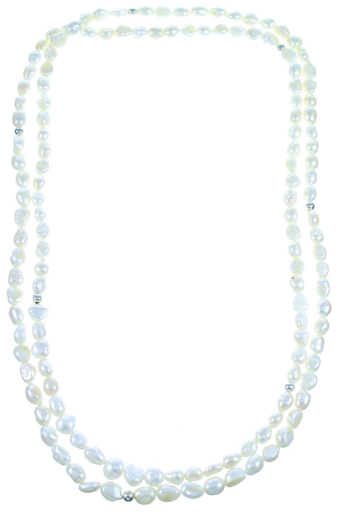 Sterling Silver Freshwater Pearl 2-Strand Extra Long Claspless Bead Necklace LX114554