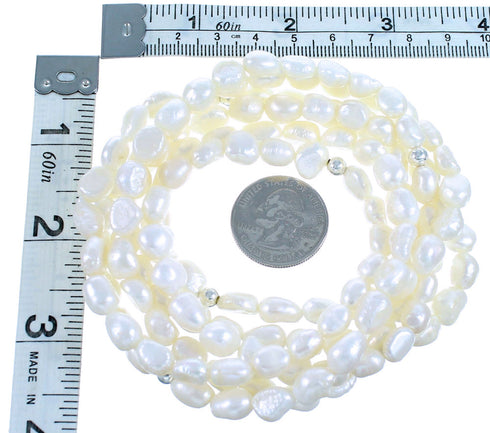 Sterling Silver Freshwater Pearl 2-Strand Extra Long Claspless Bead Necklace LX114554