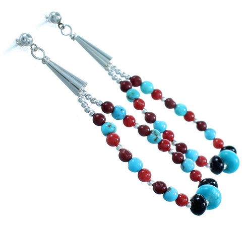 Southwest Authentic Sterling Silver Multicolor Post Dangle Bead Earrings LX114593