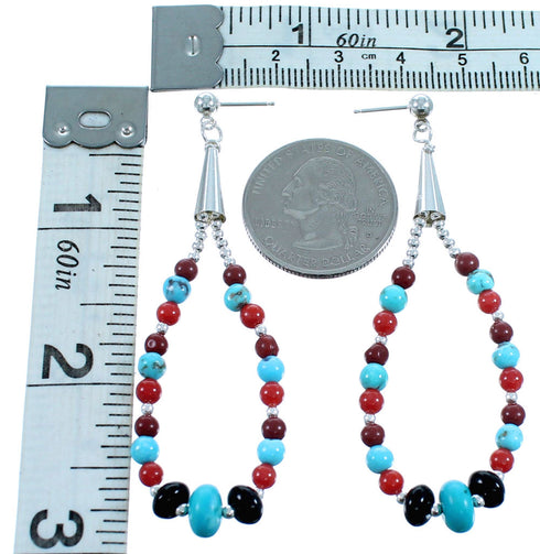 Southwest Authentic Sterling Silver Multicolor Post Dangle Bead Earrings LX114593