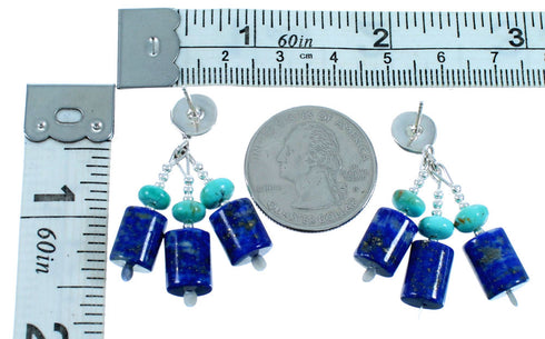 Southwest Sterling Silver Turquoise And Lapis Post Dangle Bead Earrings LX114594