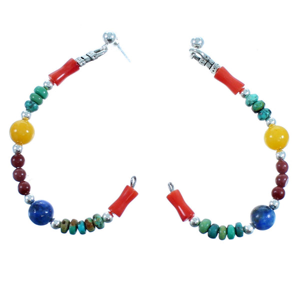 Southwest Sterling Silver Multicolor Post Dangle Bead Earrings LX114597