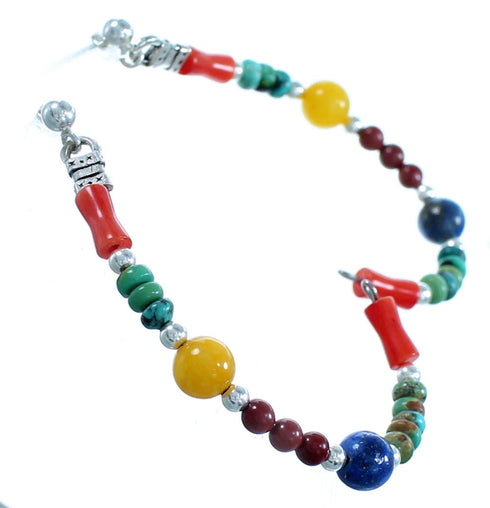 Southwest Sterling Silver Multicolor Post Dangle Bead Earrings LX114597