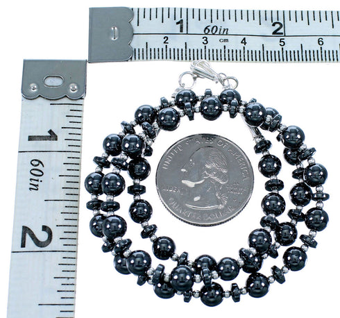 Hematite And Sterling Silver Southwestern Bead Necklace SX114599